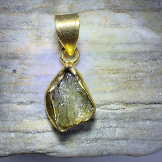 Gold Plated Moldavite Pendant | 1.58g | Chlum
