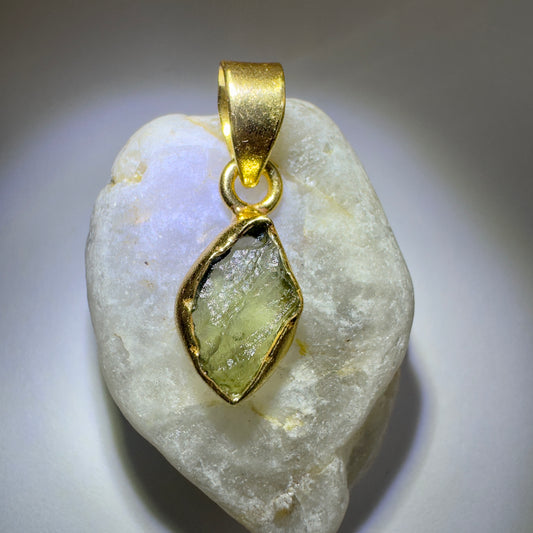 Gold Plated Moldavite Pendant | 1.44g | Chlum