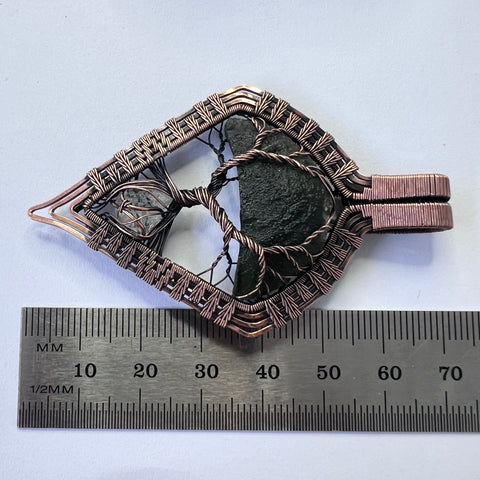 Moldavite & Herkimer Diamond Copper Tree of Life Pendant | 4.93g | Chlum