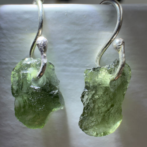 Sterling Silver Moldavite Earrings | 1.87g | Vrabce