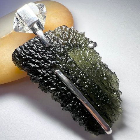Moldavite & Herkimer Silver pendant | 8g | Marouskovo Pole