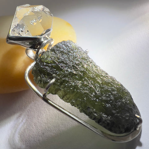 Moldavite & Herkimer Silver Pendant | 8g | Chlum