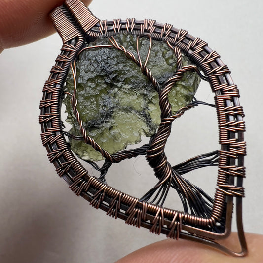 Moldavite Tree of Life Pendant - Copper Wrap