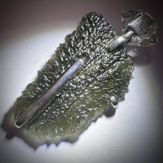Moldavite & Herkimer Silver Pendant | 8g | Marouskovo Pole