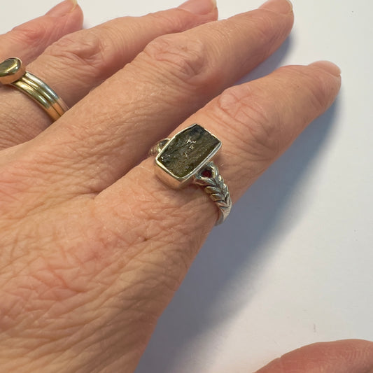Sterling Silver Moldavite Ring - Size 7