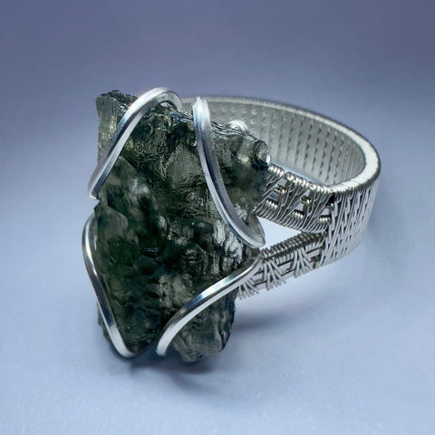 Moldavite Wire Wrapped Silver Ring Size 10.5| 0.9g | Chlum