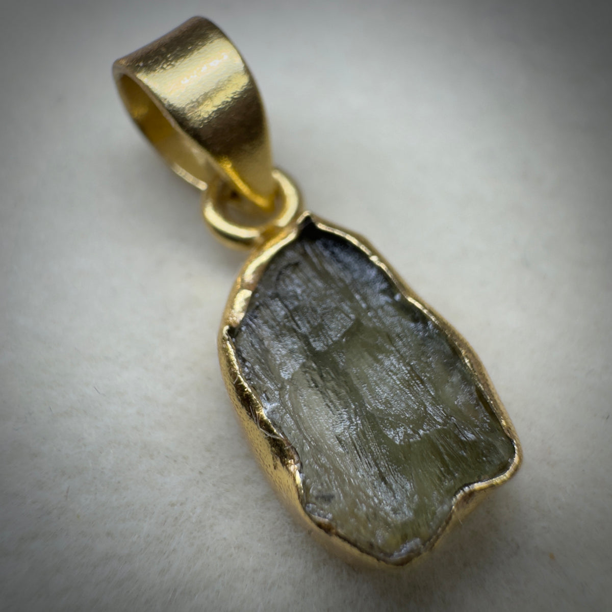 Gold Plated Sterling Silver Moldavite Pendant | 1.51g | Chlum