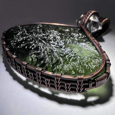 Moldavite & Herkimer Diamond Copper Wrapped Pendant – 10.62g