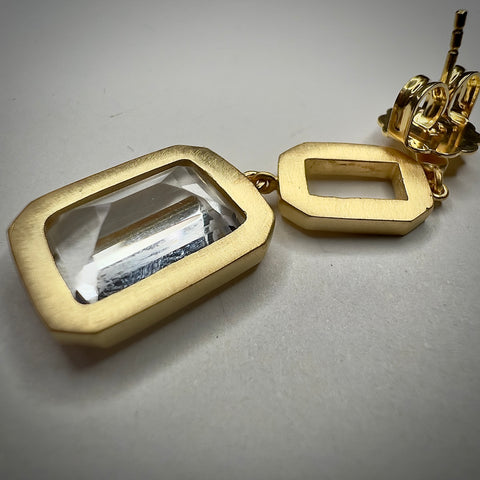 White Topaz/Moldavite Gold plated Earrings | 1.4g | Chlum