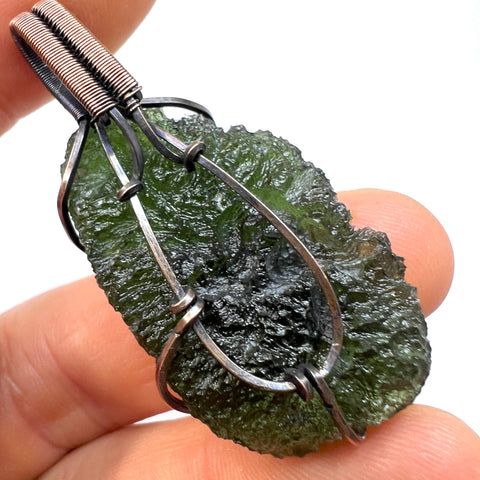 Moldavite Copper Wire Wrapped Pendant | 14.13g | Chlum