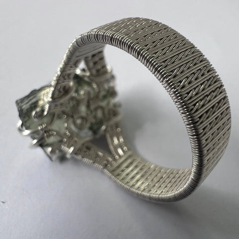 Moldavite Wire Wrapped Silver Ring Size 10.5| 0.9g | Chlum