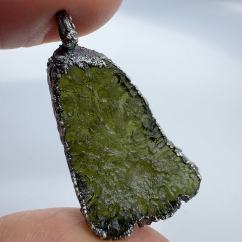 Silver Plated Electroformed Moldavite Pendant | 5.15g | Maly Chlum