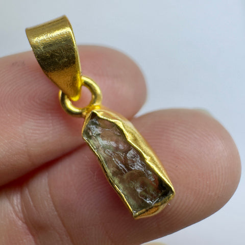 Gold Plated Moldavite Pendant | 1.26g | Chlum