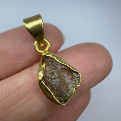 Gold Plated Moldavite Pendant | 1.58g | Chlum