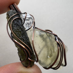 Moldavite, LDG & Herkimer Pendant - Copper Wrap