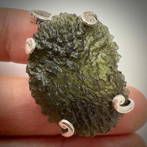 Sterling Silver Moldavite Pendant | 9.6g | Maly Chlum