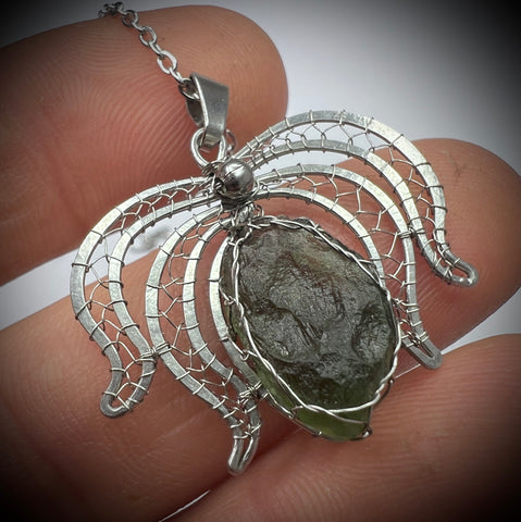 Stainless Steel Moldavite Pendant | 1.16g | Vrabce