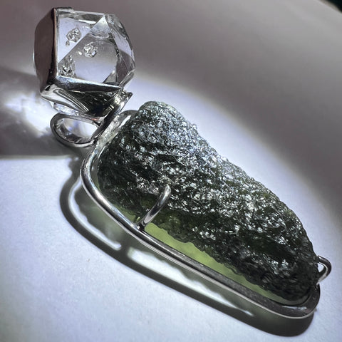 Moldavite & Herkimer Silver Pendant | 8g | Chlum