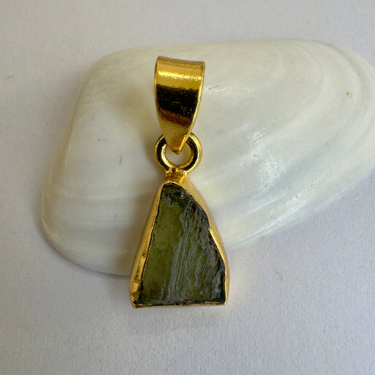 Gold Plated Moldavite Pendant | 1.56g | Chlum
