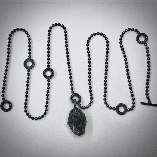Oxidised Sterling Silver Moldavite Necklace | 4.3g | Chlum