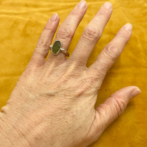 Contemporary Sterling Silver Moldavite Ring | Size 6 | Chlum
