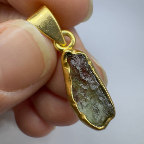 Gold Plated Moldavite Pendant | 1.77g | Chlum