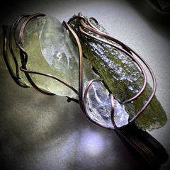 Moldavite, LDG & Herkimer Pendant - Copper Wrap