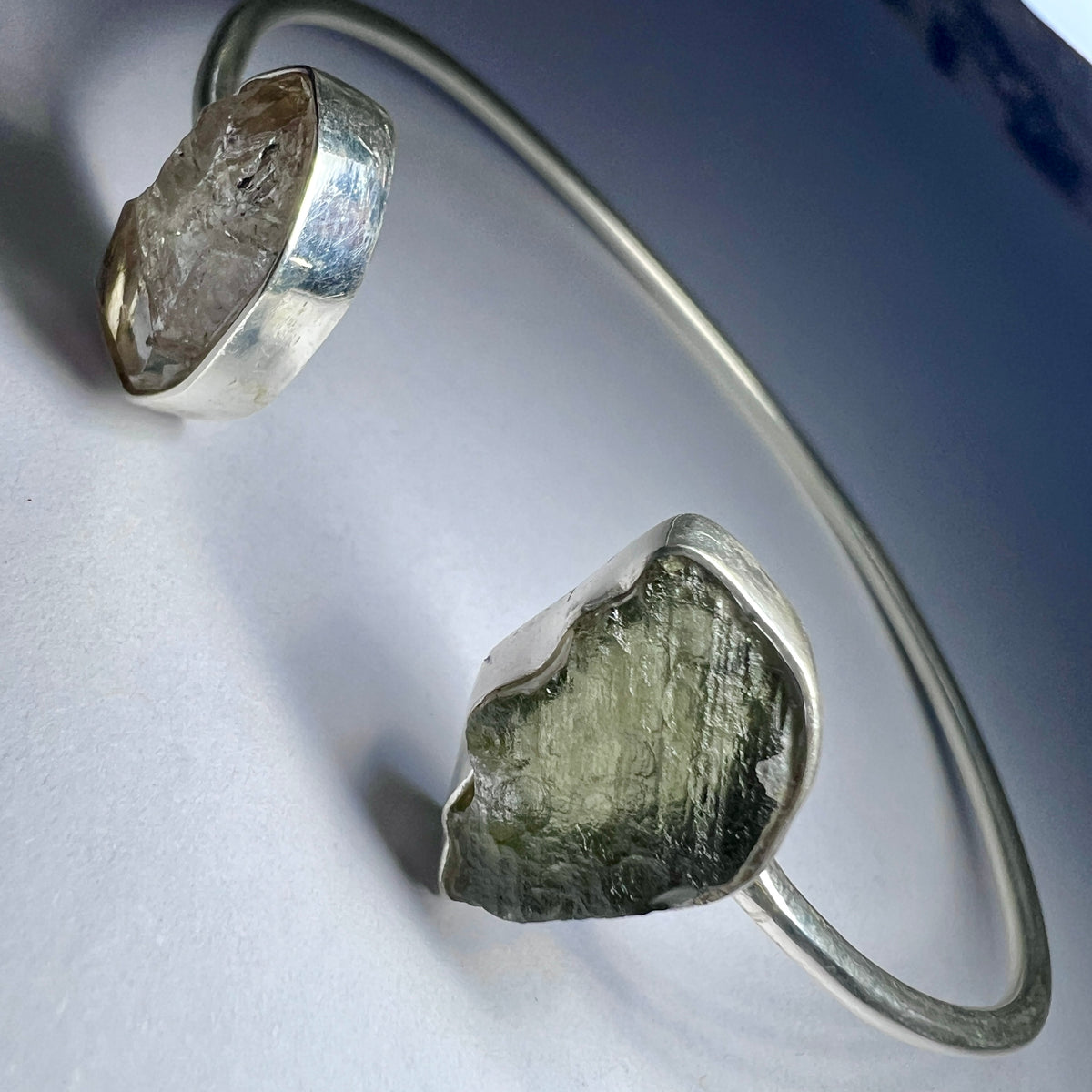Sterling Silver Moldavite & Herkimer Bracelet | 1.13g | Chlum