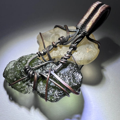 Moldavite, LDG & Herkimer Diamond Copper Pendant | 2.6g | Chlum