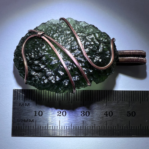 Moldavite Copper Wire Wrapped Pendant | 14.59g | Chlum