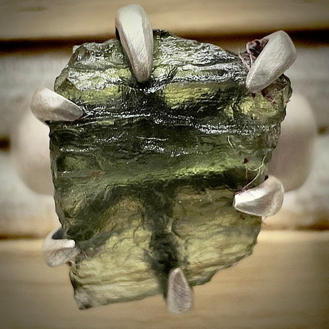 Oxidised Sterling Silver Moldavite Claw Ring | Size 7.5 (P) | Chlum