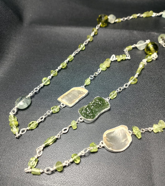 Silver Moldavite, Peridot, Prehnite, LDG & Necklace | 2.4g | Chlum