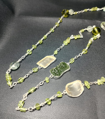 Silver Moldavite, Peridot, Prehnite, LDG & Necklace | 2.4g | Chlum
