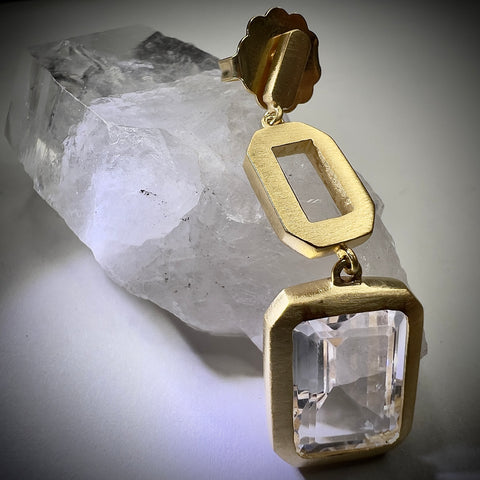 White Topaz/Moldavite Gold plated Earrings | 1.4g | Chlum