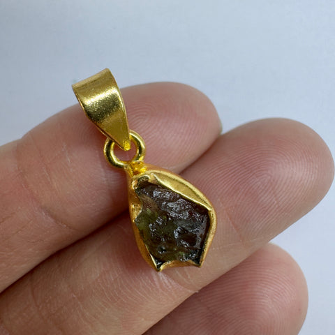 Gold Plated Moldavite Pendant | 1.5g | Chlum