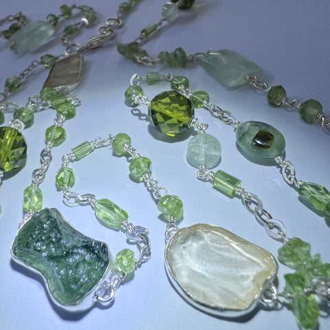 Silver Moldavite, Peridot, Prehnite, LDG & Necklace | 2.4g | Chlum