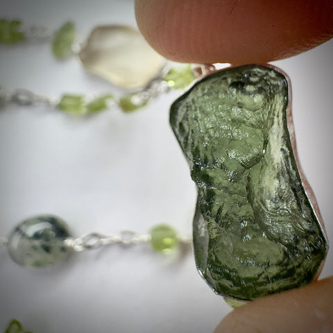 Silver Moldavite, Peridot, Prehnite, LDG & Necklace | 2.4g | Chlum