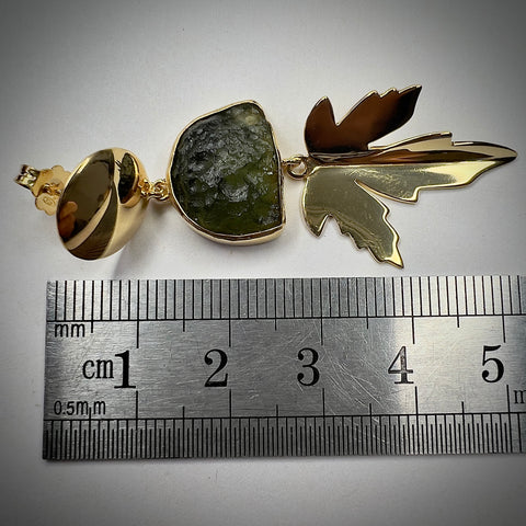 Gold Plated "Leaf" Moldavite Earrings | 2.9g | Chlum