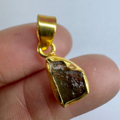 Gold Plated Moldavite Pendant | 1.58g | Chlum
