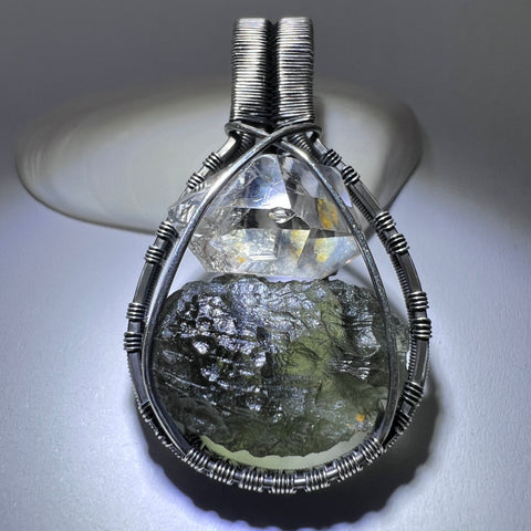2.25g Moldavite & Herkimer Diamond Sterling Silver Pendant