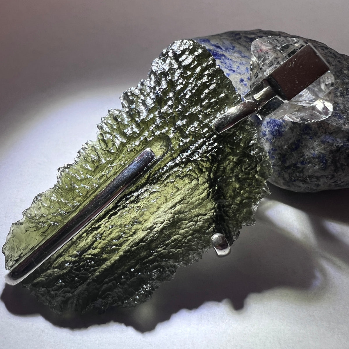 Moldavite & Herkimer Silver pendant | 8g | Marouskovo Pole