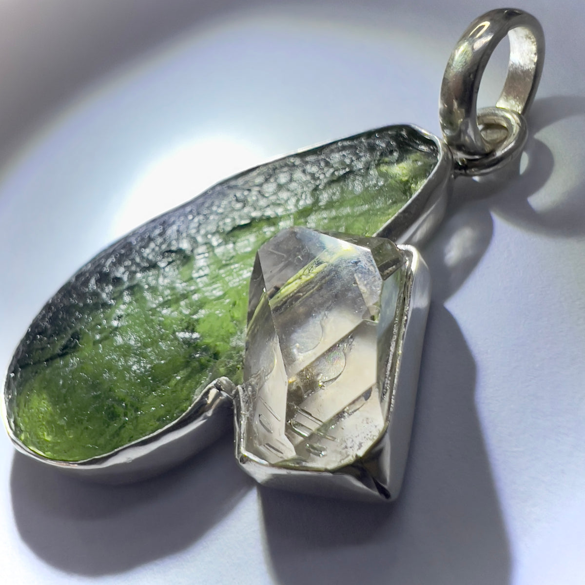 Moldavite & Herkimer Silver Pendant | 5.6g | Vrabce