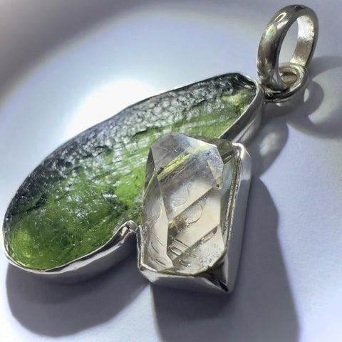 Moldavite & Herkimer Silver Pendant | 5.6g | Vrabce