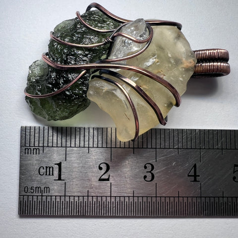 Moldavite, LDG & Herkimer Diamond Copper Pendant | 2.6g | Chlum