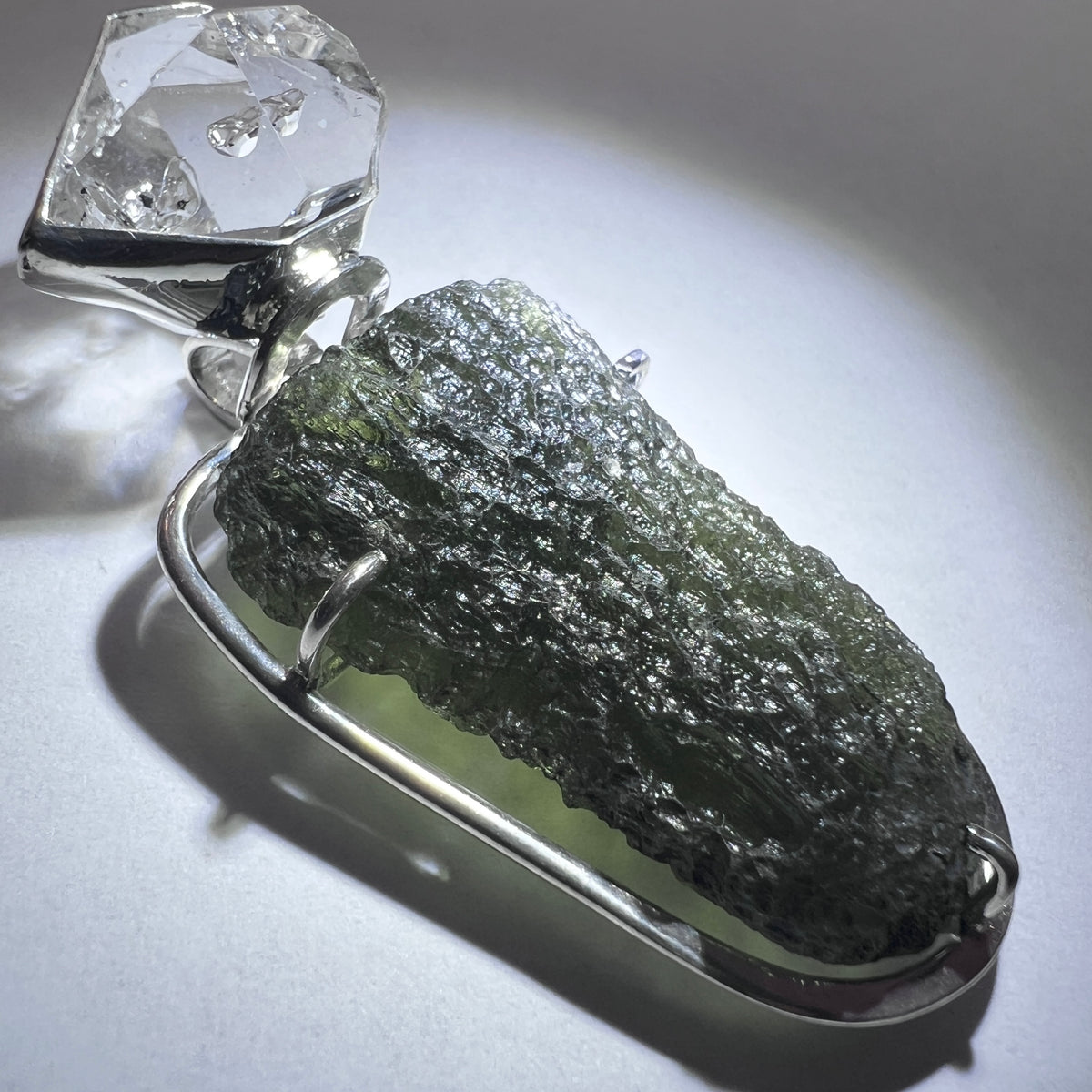 Moldavite & Herkimer Silver Pendant | 8g | Chlum