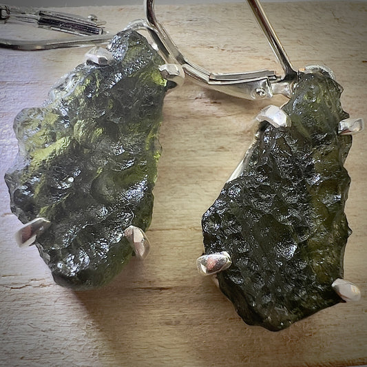 Moldavite Sterling Silver Earrings | 3.54g | Chlum