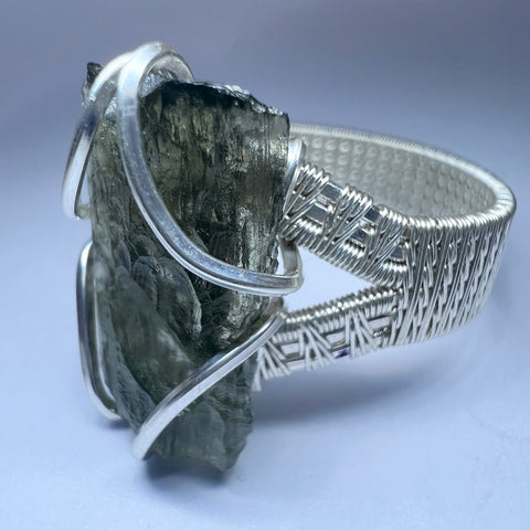 Moldavite Wire Wrapped Silver Ring Size 10.5| 0.9g | Chlum