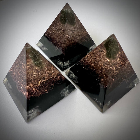 Orgonite Pyramid - Moldavite, Copper, Shungite, Quartz