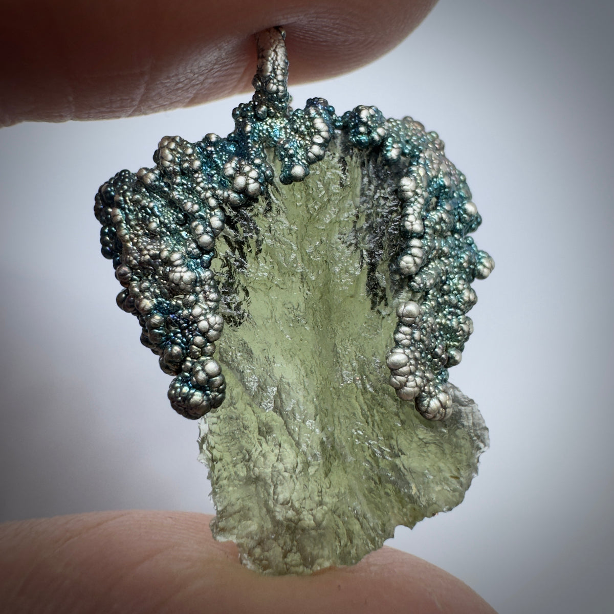 Silver Plated Moldavite Pendant | 1.94g | Chlum