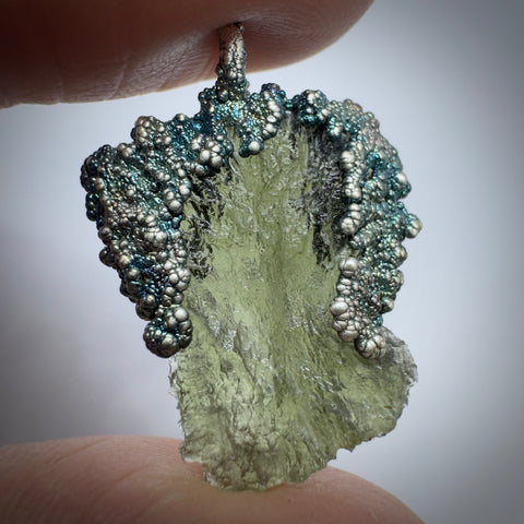 Silver Plated Moldavite Pendant | 1.94g | Chlum